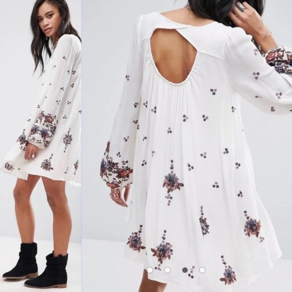 Free People Embroidered Oxford Swing Cut Out Mini Dress XS - Picture 1 of 7